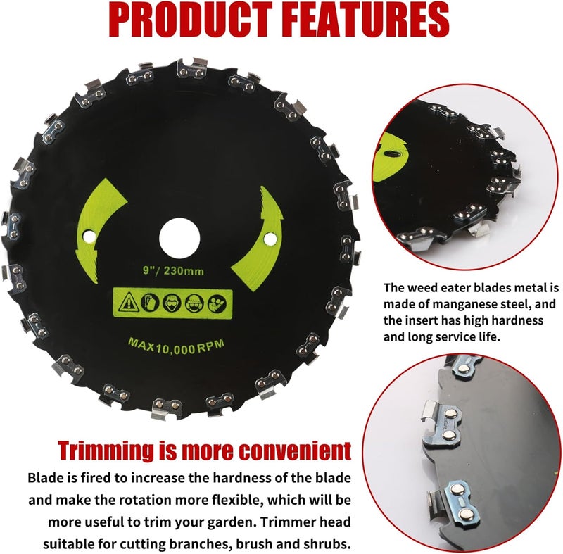 Azushwer 9" x 36 Teeth Carbide Tipped Blades & 9" x20T Carbon Steel Round Chainsaw Tooth Blades & 10" x 80T Brush Cutter Trimmer Blades with Adapter Kit - Image 4